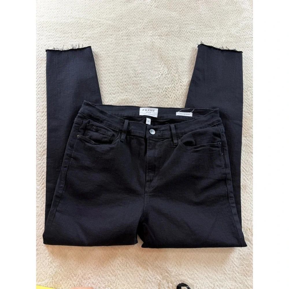 Frame Denim Le Skinny Raw Hem Jeans Film Noir Black LSJRS403 Size 32 - Picture 10 of 15